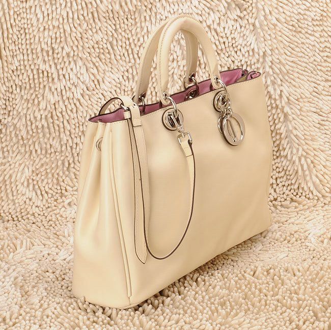 Christian Dior diorissimo nappa leather bag 0901 beige with silver hardware - Click Image to Close